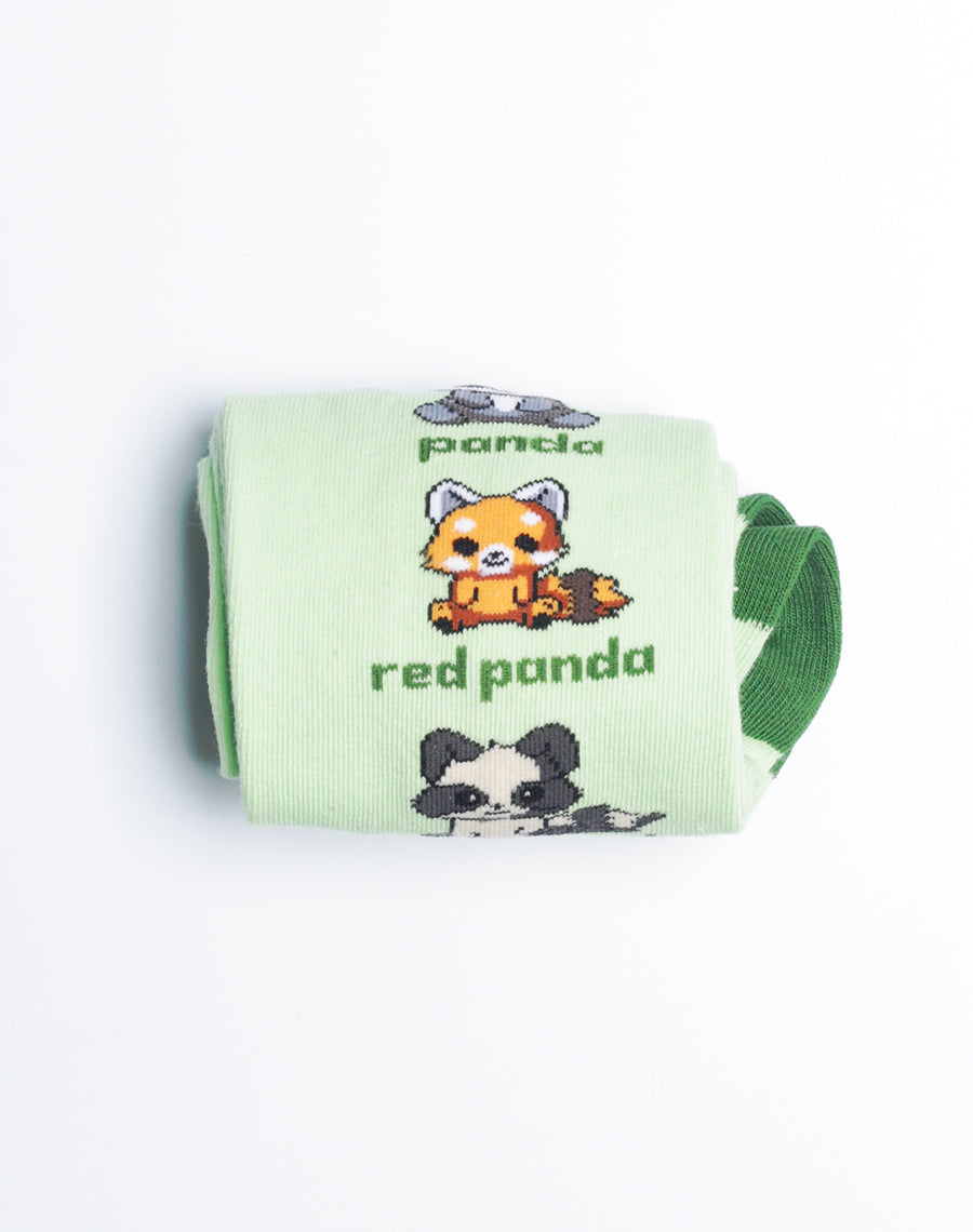 Folded Panda Printed Cotton Made Green Socks for Ladies
