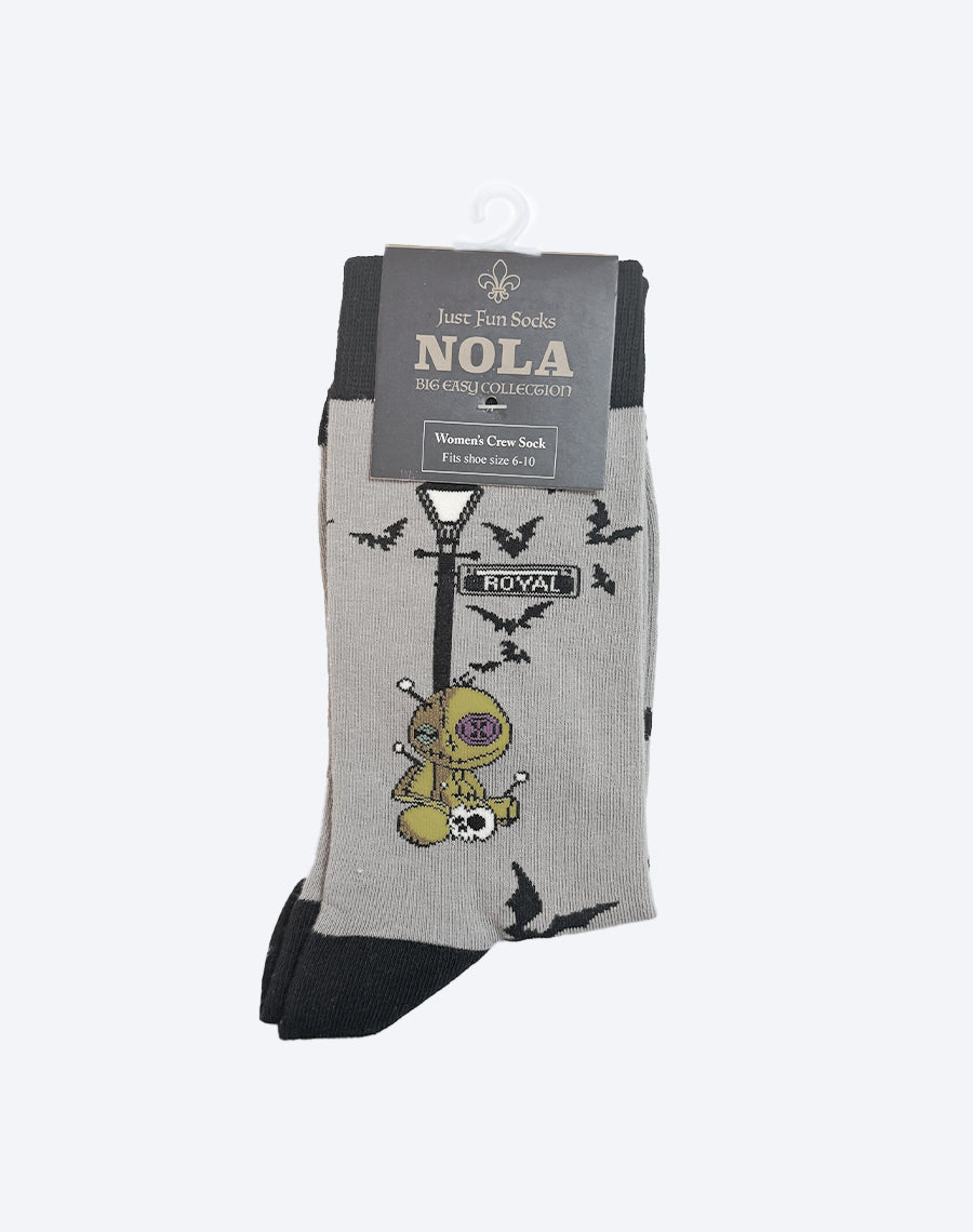 NOLA Themed Crew Socks for Women - Voodoo Doll Printed