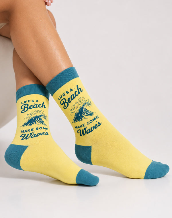 Women's Life's A Beach Crew Yellow Socks