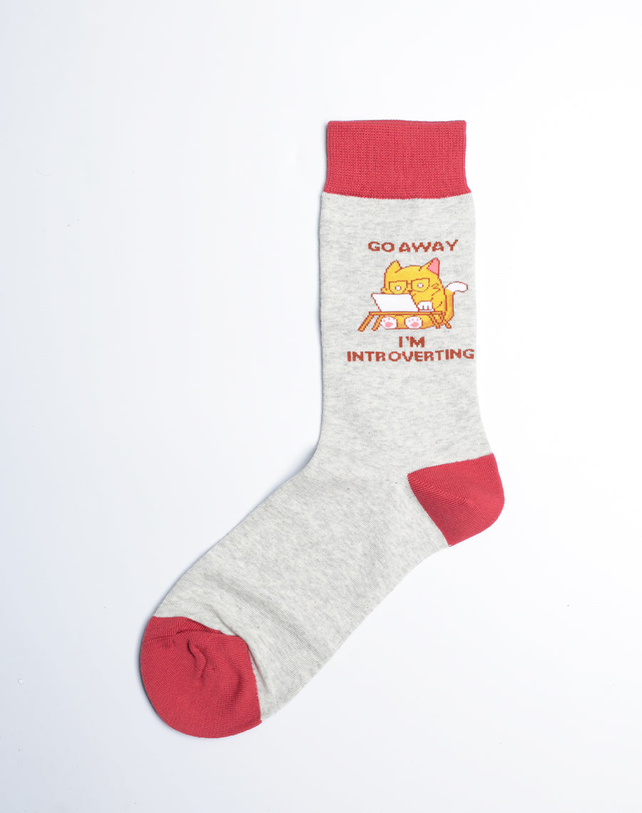 Funny Socks with Quotes - Cute Cat Printed Crew Socks for Women