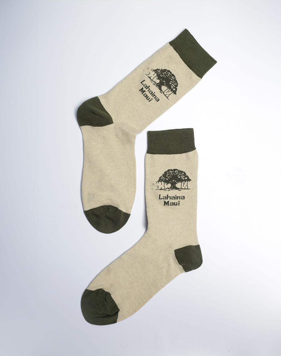 Khaki color cotton made banyan printed crew socks