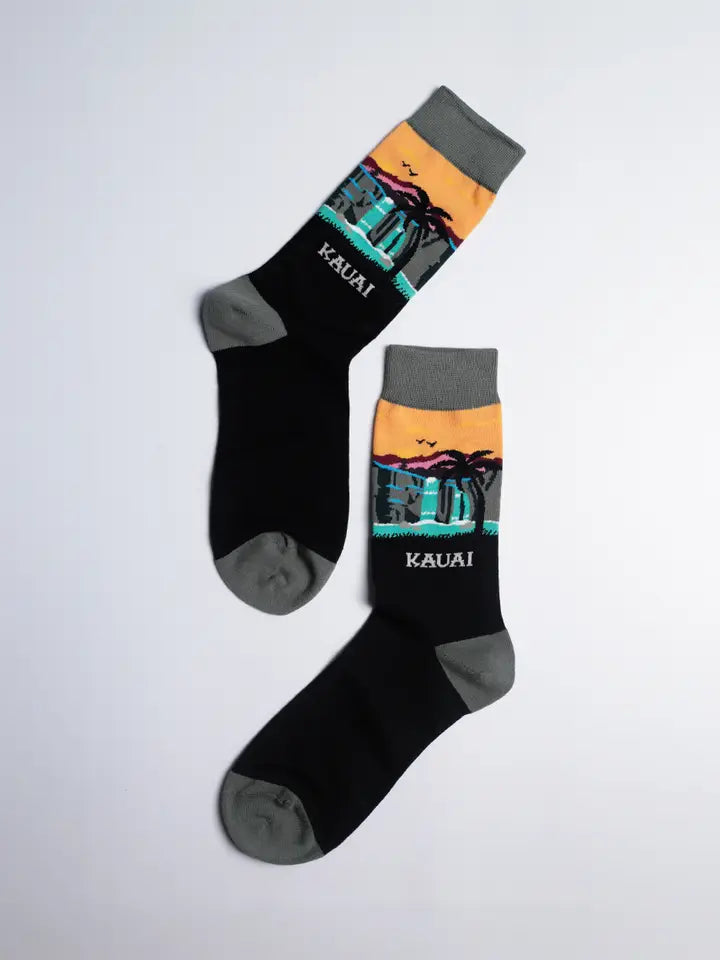 Men's Kauai Waterfall Charcoal Crew Socks