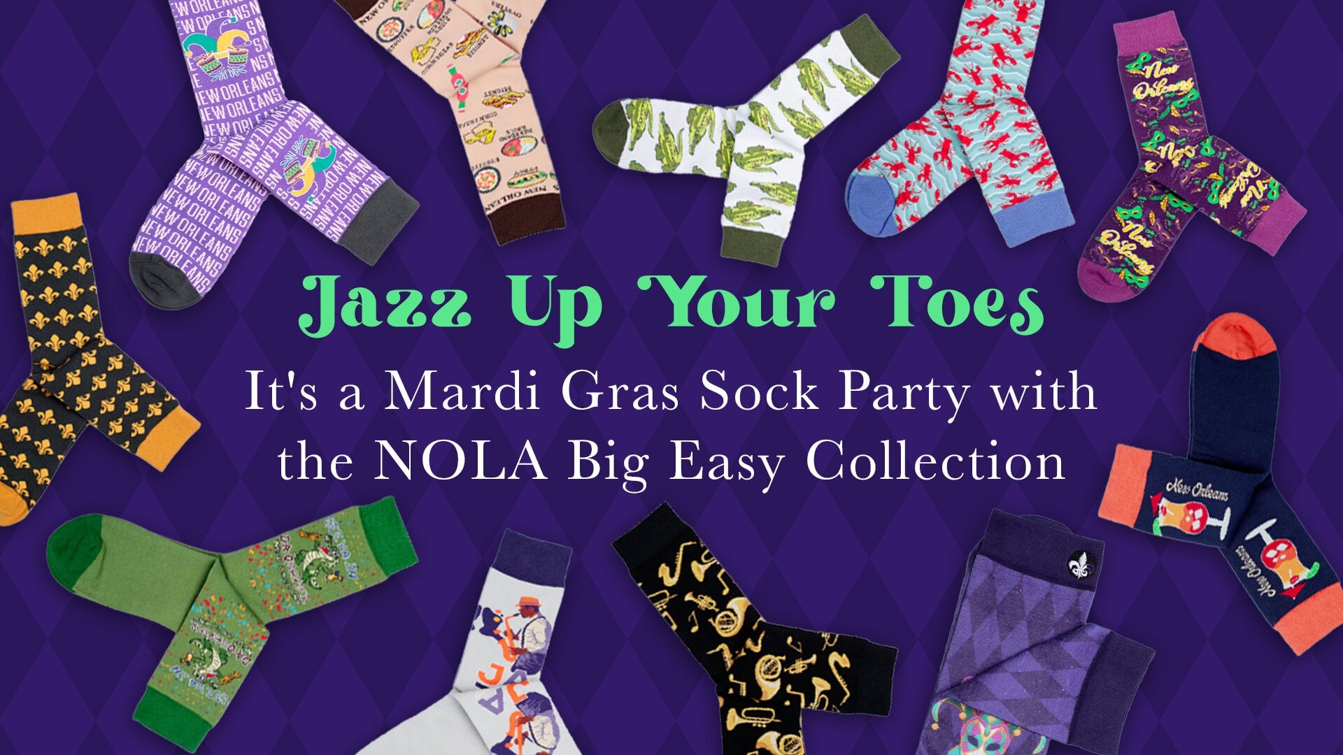 Jazz Up Your Toes It's a Mardi Gras Sock Party with the NOLA Big Easy Collection