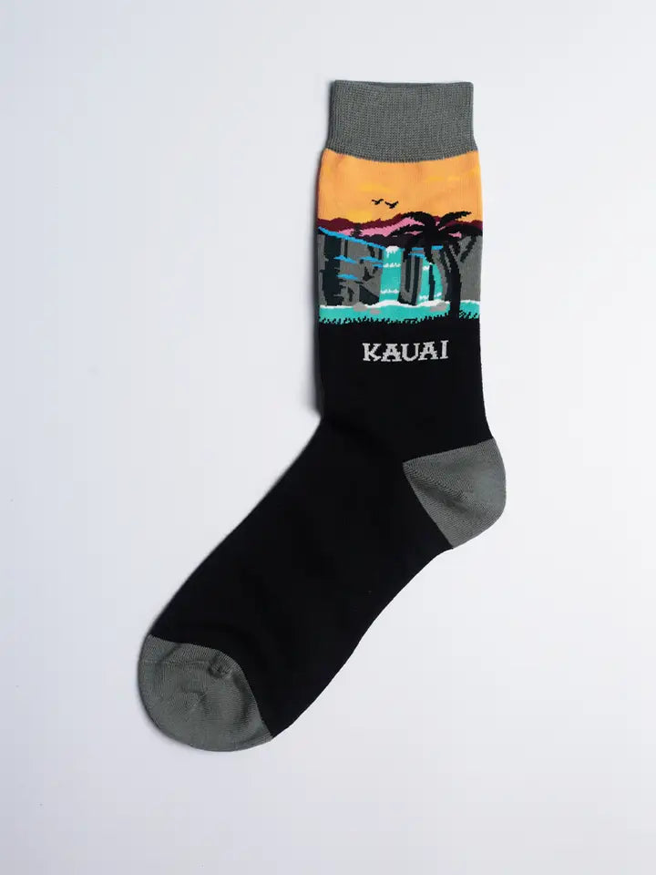 Men's Kauai Waterfall Charcoal Crew Socks