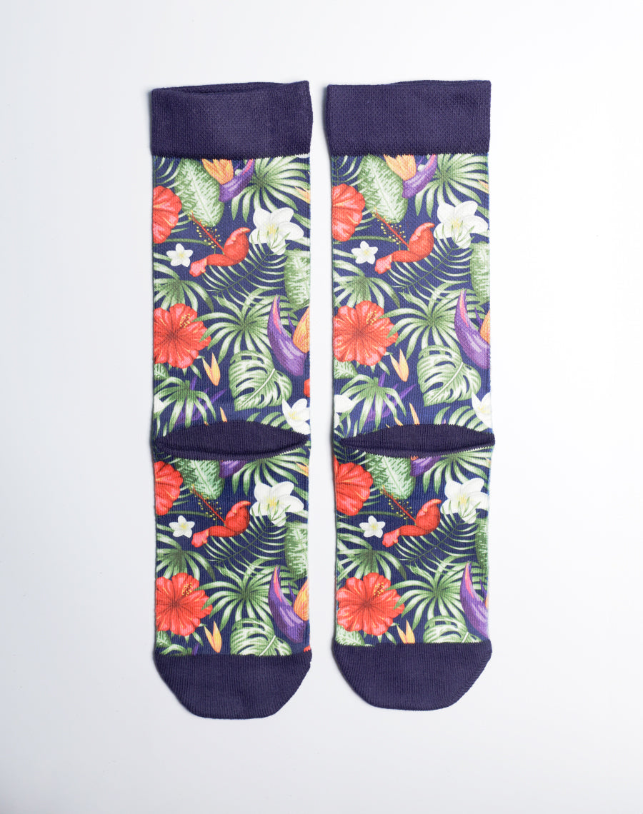 Tropical Mixed Floral Printed Crew Socks