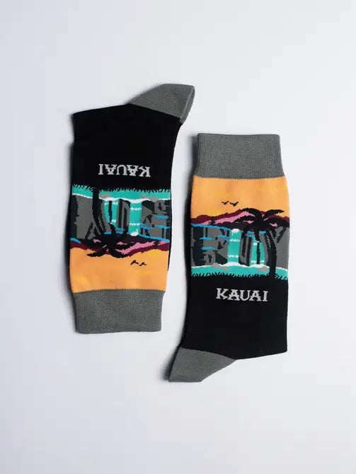 Men's Kauai Waterfall Charcoal Crew Socks