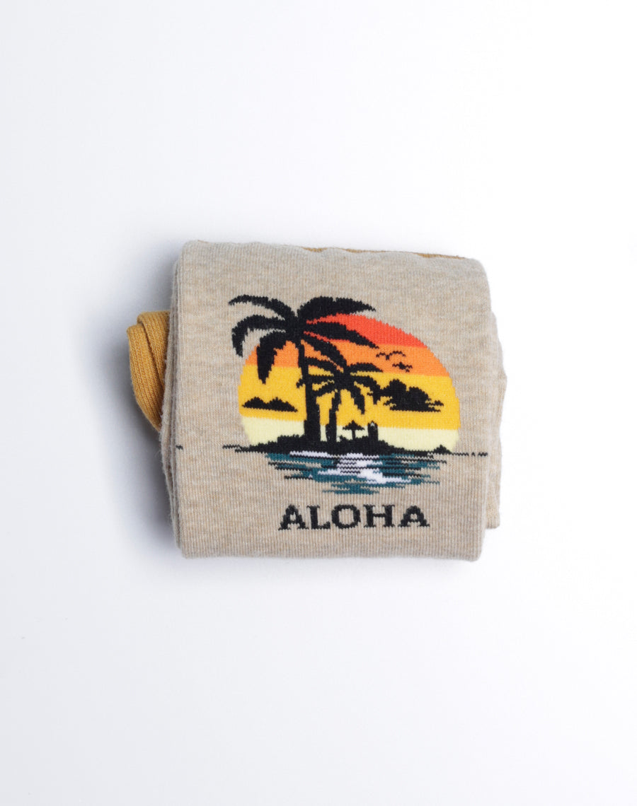 Aloha Beach Printed Crew Socks for Men - Tan Color
