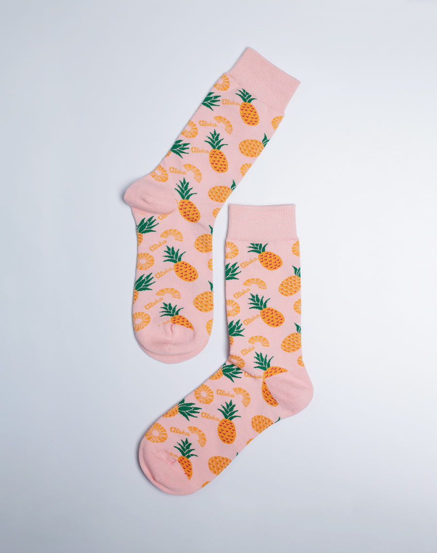 Aloha Tropical Pineapple Printed Pink Color Socks