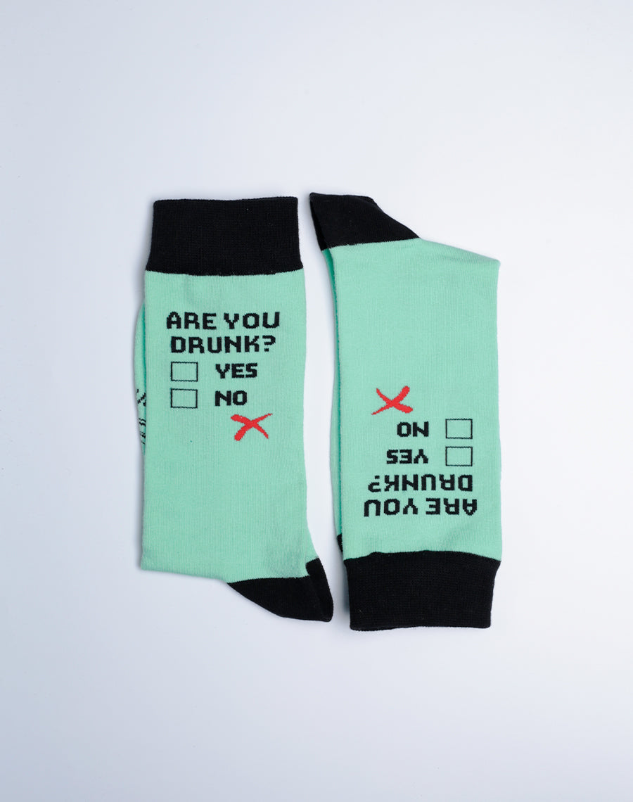Are you Drunk Party Socks - Cotton Made Comfortable Funny Socks - Teal Turquoise Socks