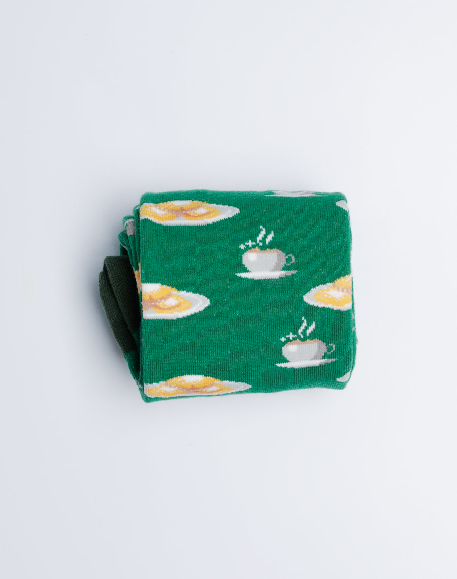 Beignet and Coffee Printed Green Socks for Women
