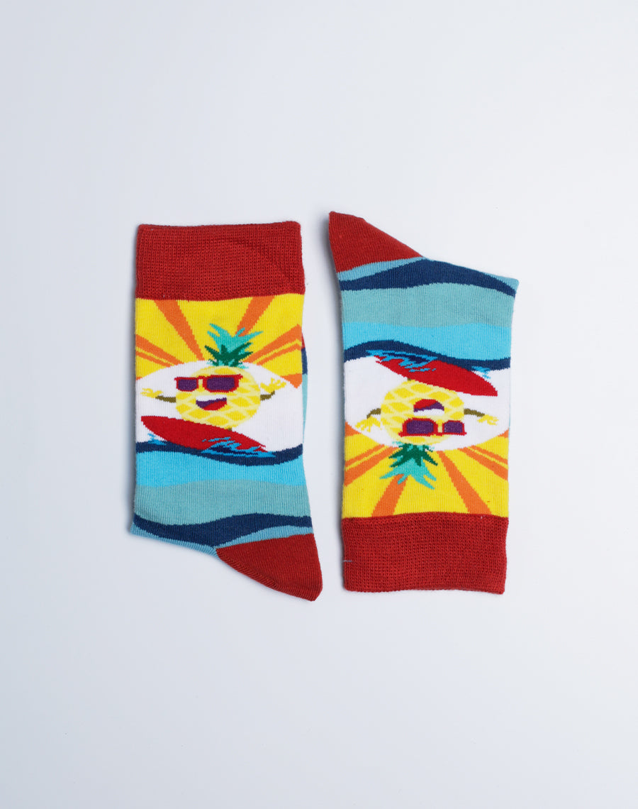 Crew socks for Kids - Funny Pineapple Big Wave Printed socks - Multi color Cotton made
