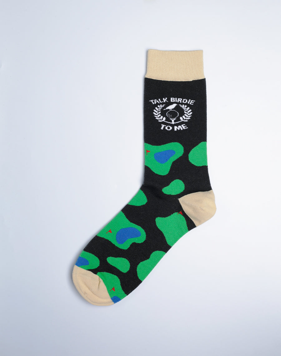 Black Color Socks with Green Patches - Talk Birdie To me - Funny Mens Cotton made Socks