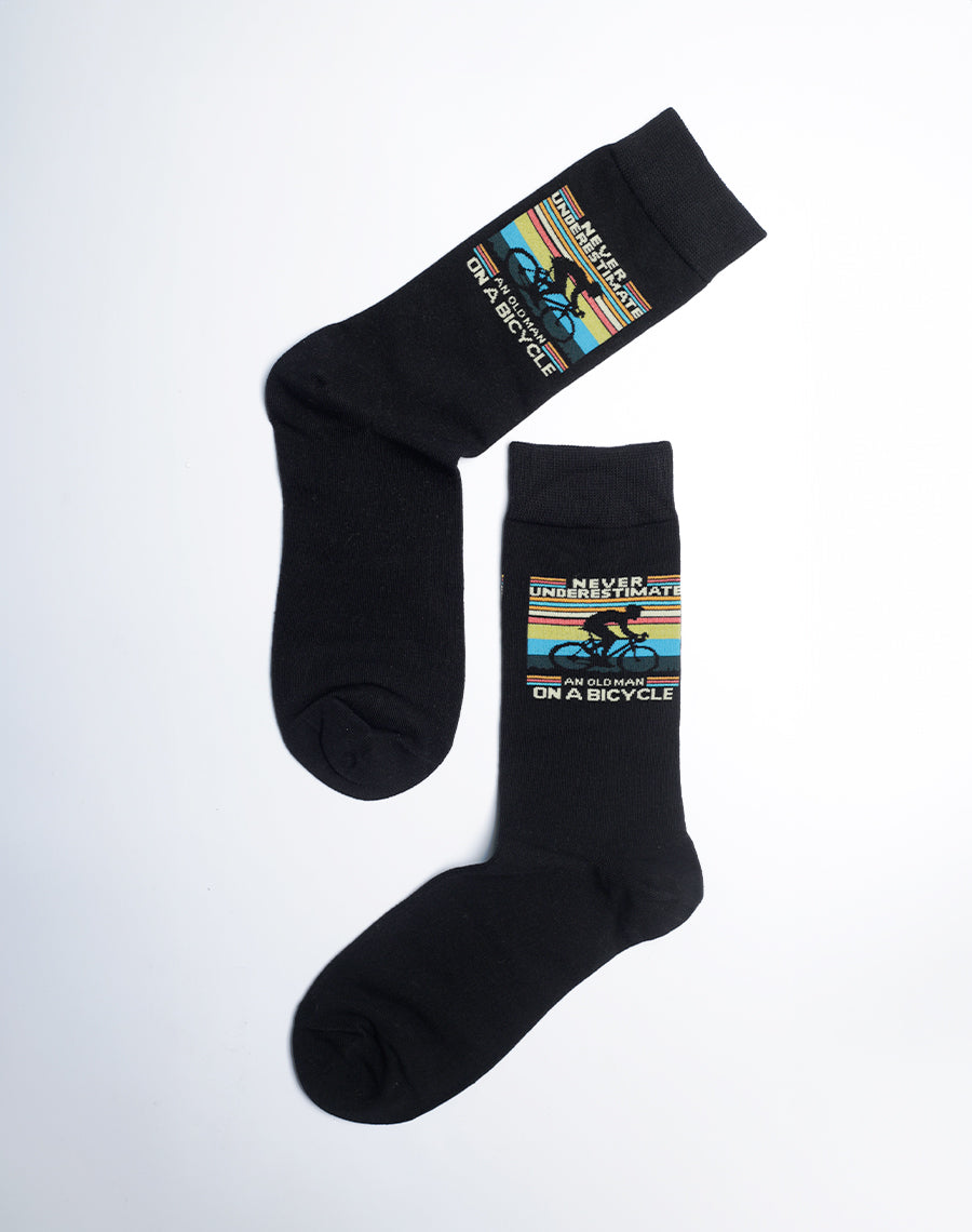 Black Multicolor Socks with Quotes for Men - Bicycle Printed Socks