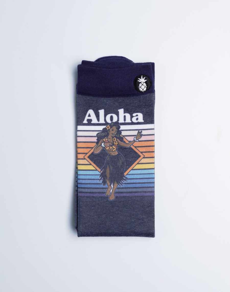 Aloha Dancer Printed Premium Tropical Unisex Socks - Navy Blue Color