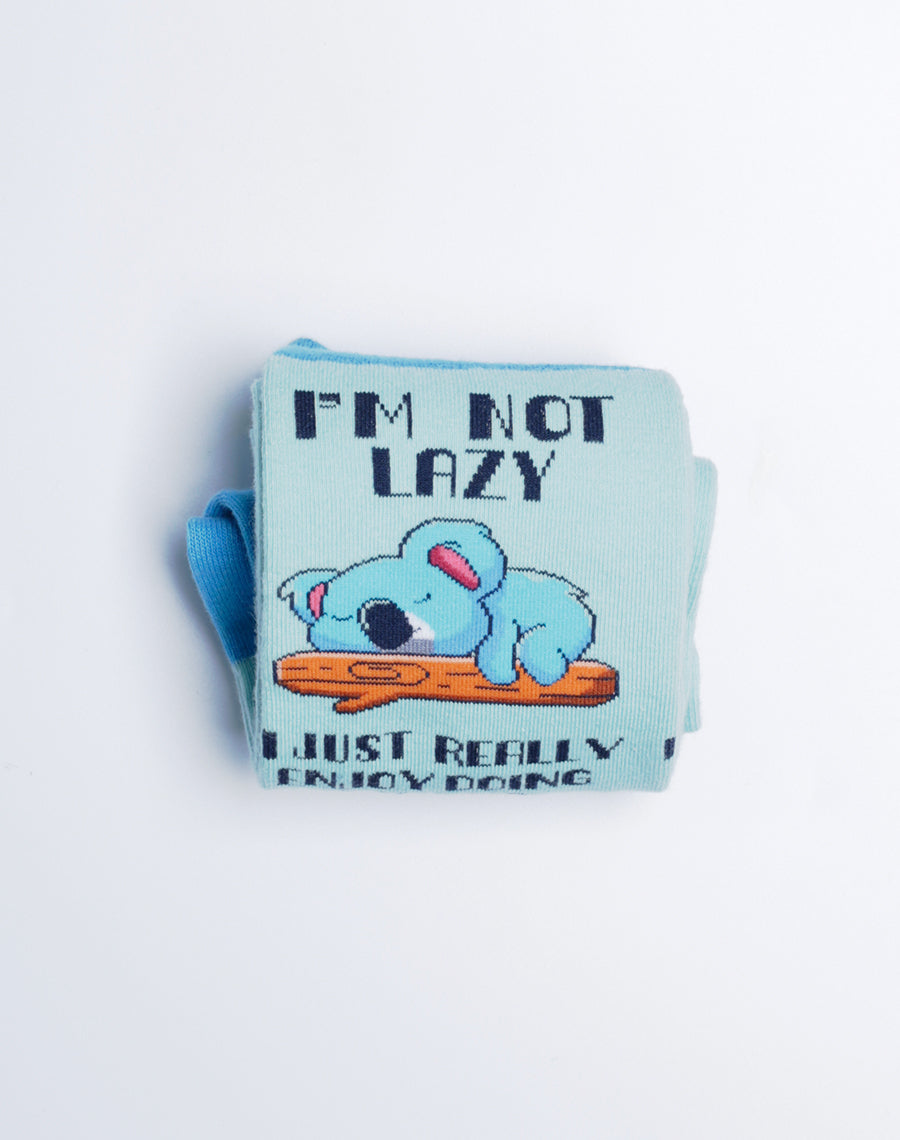 Women's Not Lazy Koala Crew Socks - Light Blue Cotton Socks