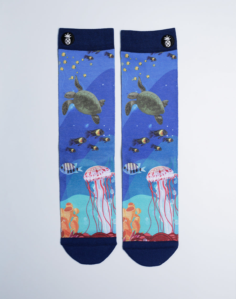 Blue Color Premium Quality Ocean Reef Sea Life Printed Socks