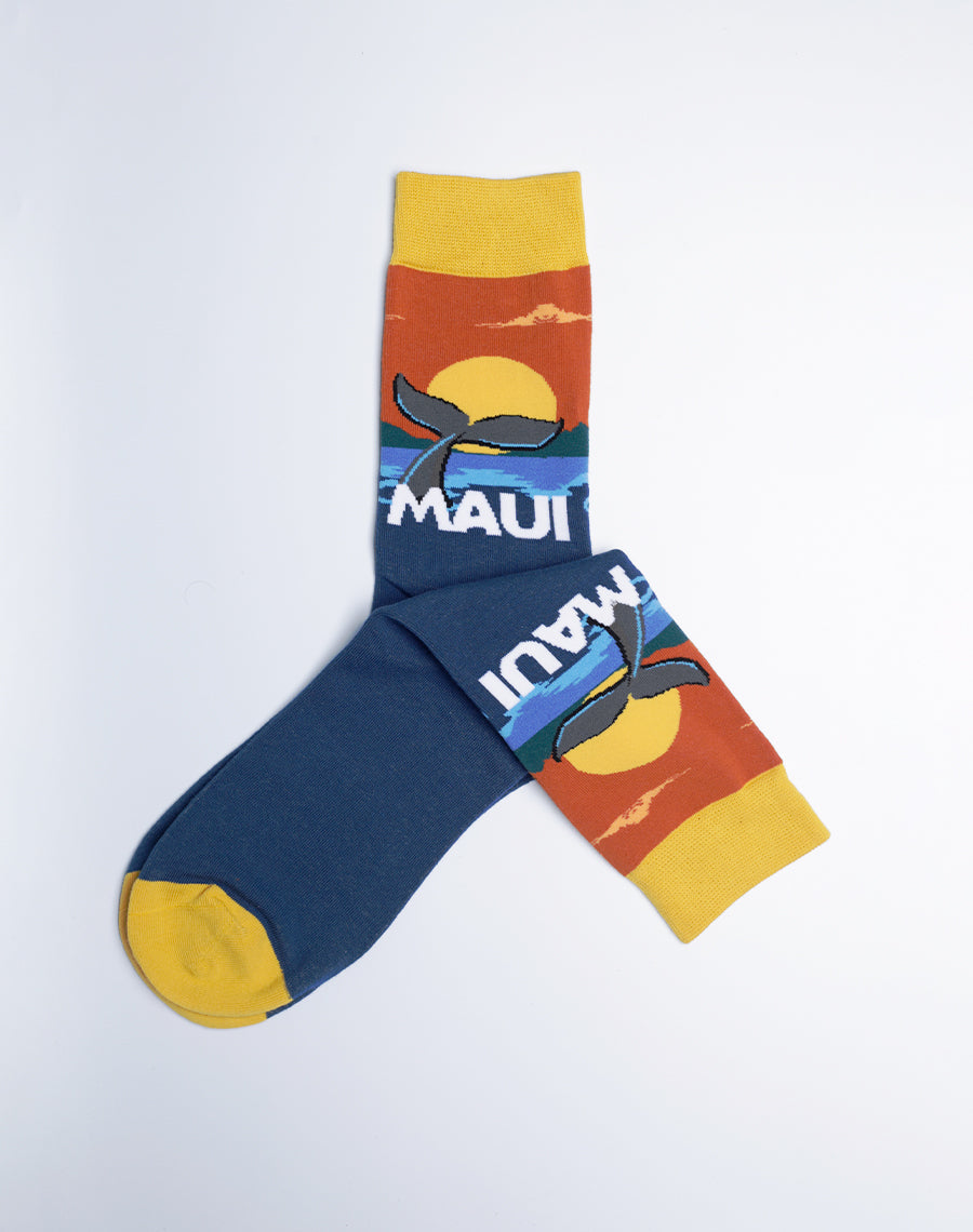 Men's Maui Sunset Whale Fluke Crew Socks