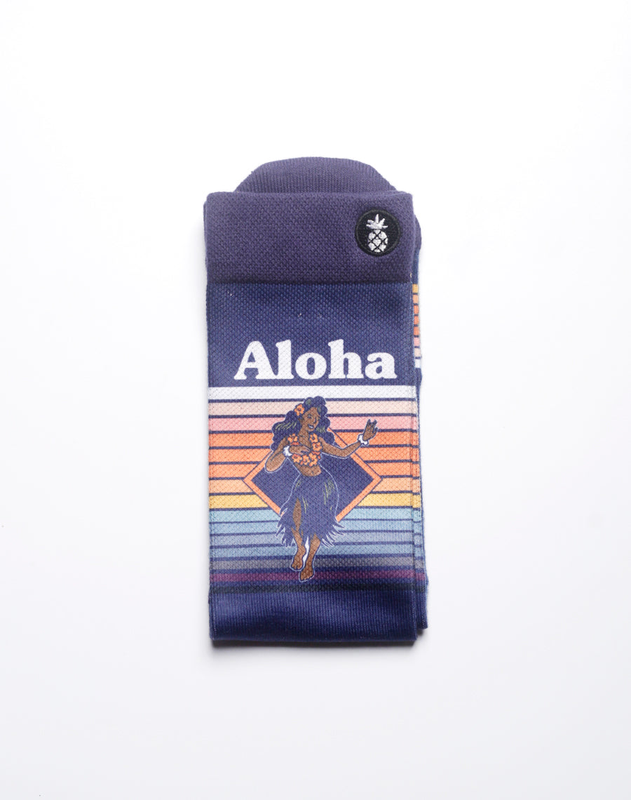 Blue printed socks with classic aloha and hula theme