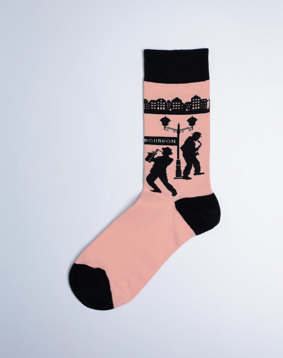 Bourbon Street Jazz Crew Socks (Pink) - Cotton Socks for Women 