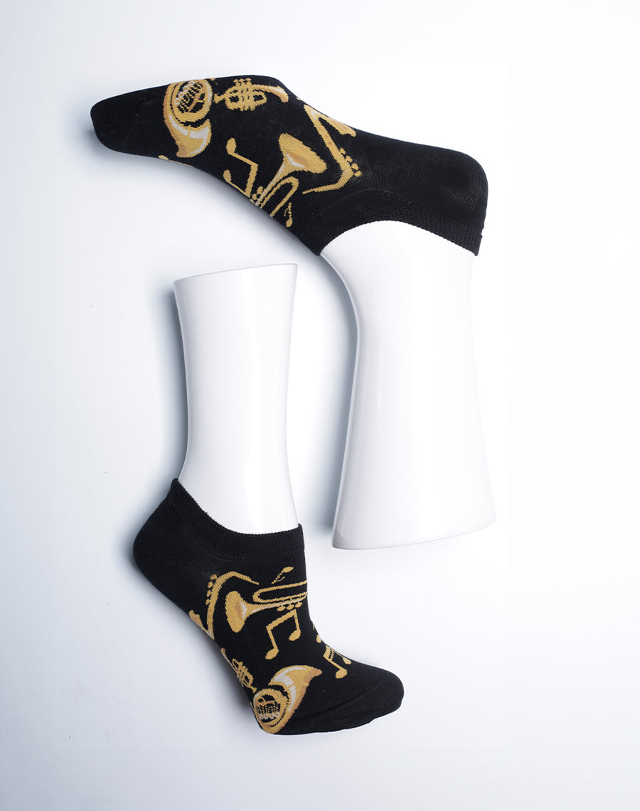 Black Color No show socks with Golden Designs