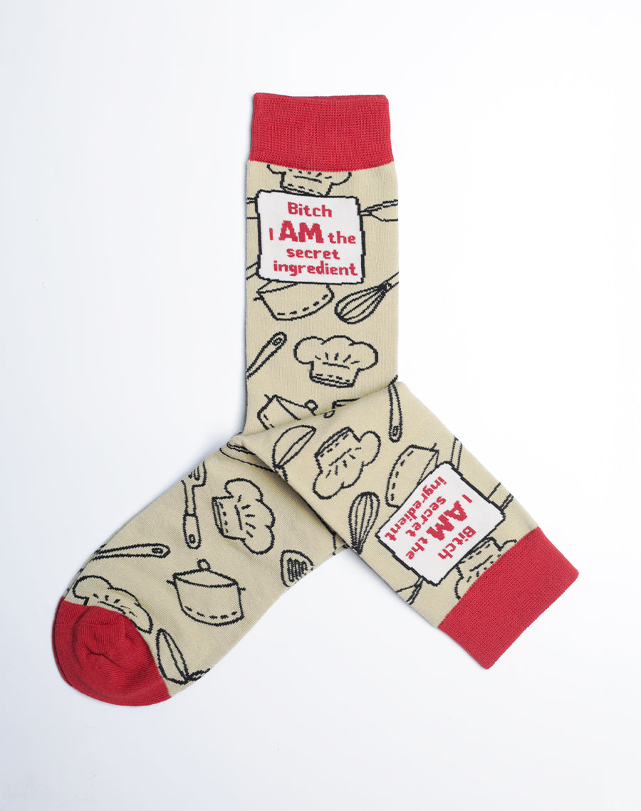 Women's I Am The Secret Ingredient Crew Socks - Food Theme Utensils Printed Socks