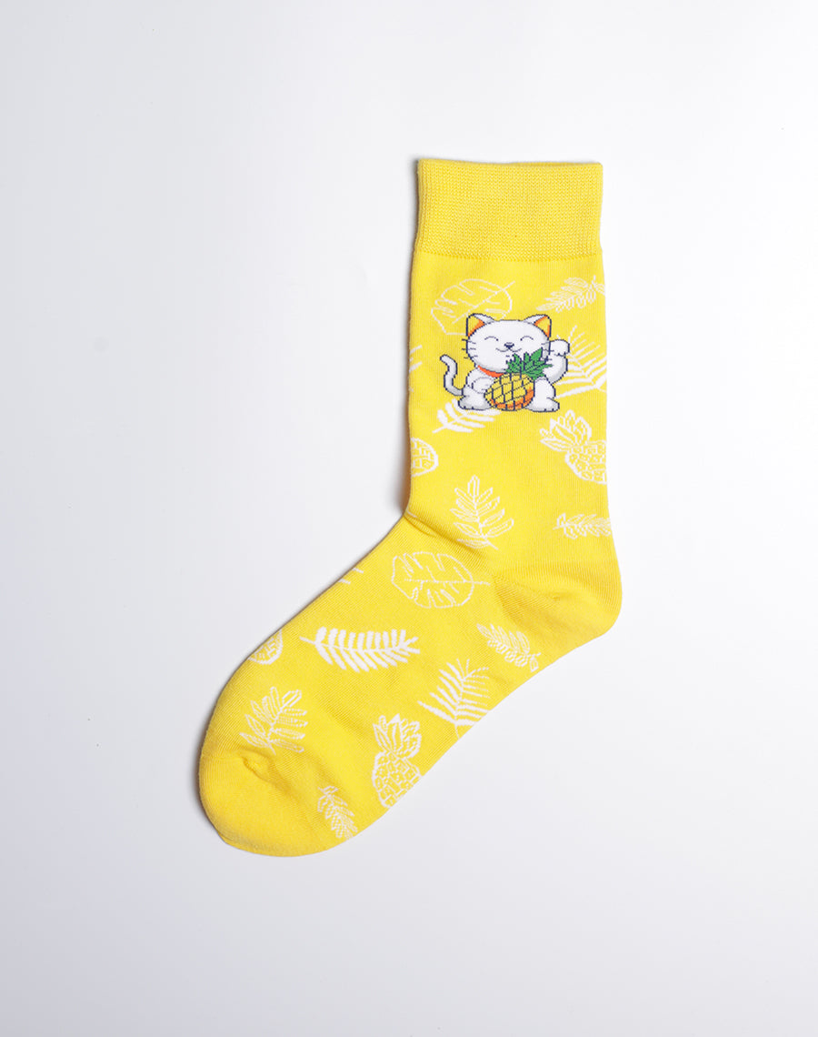 Women's Pineapple Prosperity Cat Crew Socks