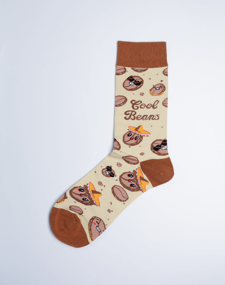 Cool Beans Crew Socks (Beige) - Beige Brown Color Cotton Socks - High Quality comfy Socks - Funny Socks Pack