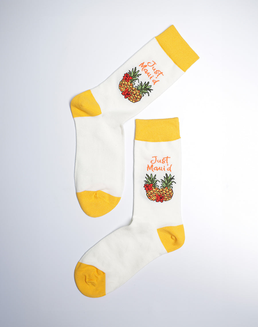 Cute Cream Color Pineapple Themed Crew Socks for Women