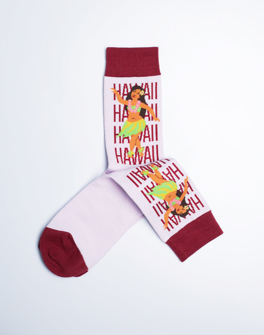 Hawaii Hula Crew Socks for Women - Light Pink Color 