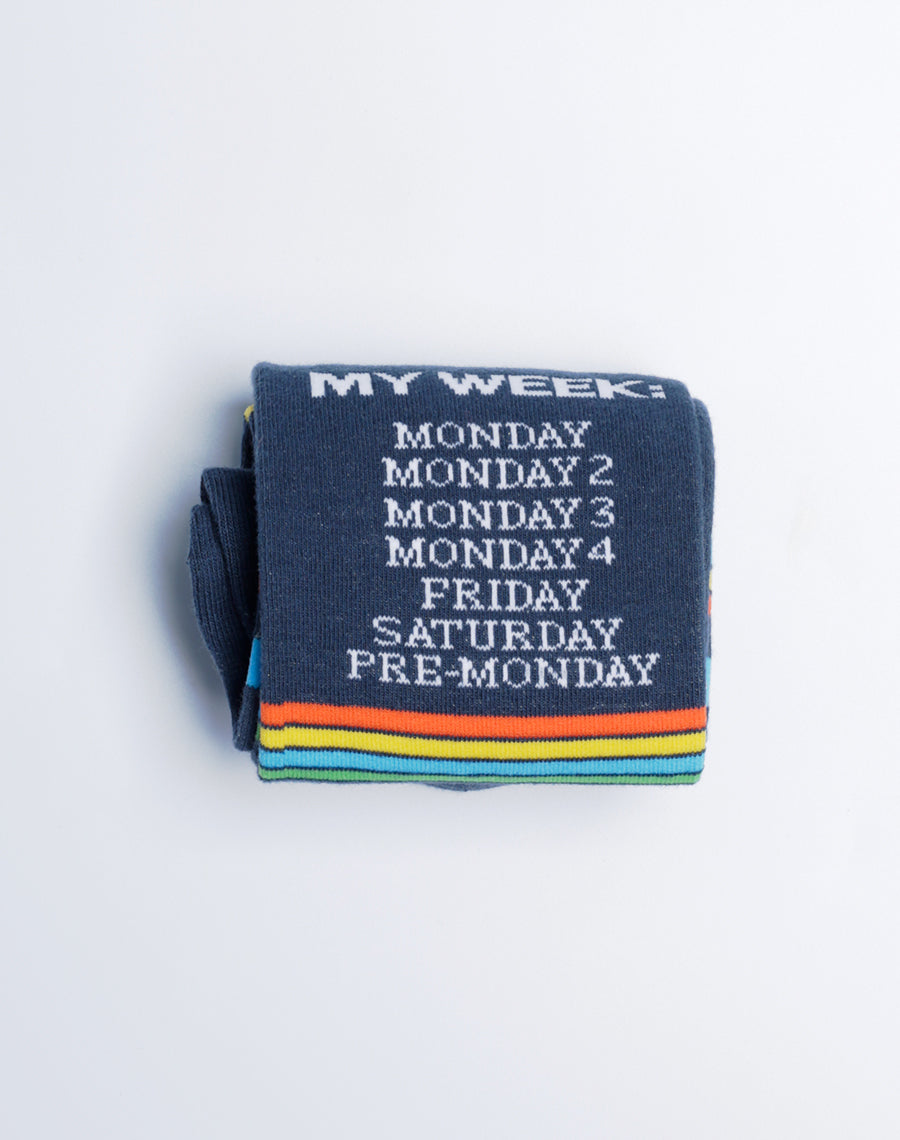 My Week Monday Funny Crew Socks - Navy Blue Color - Cotton Made