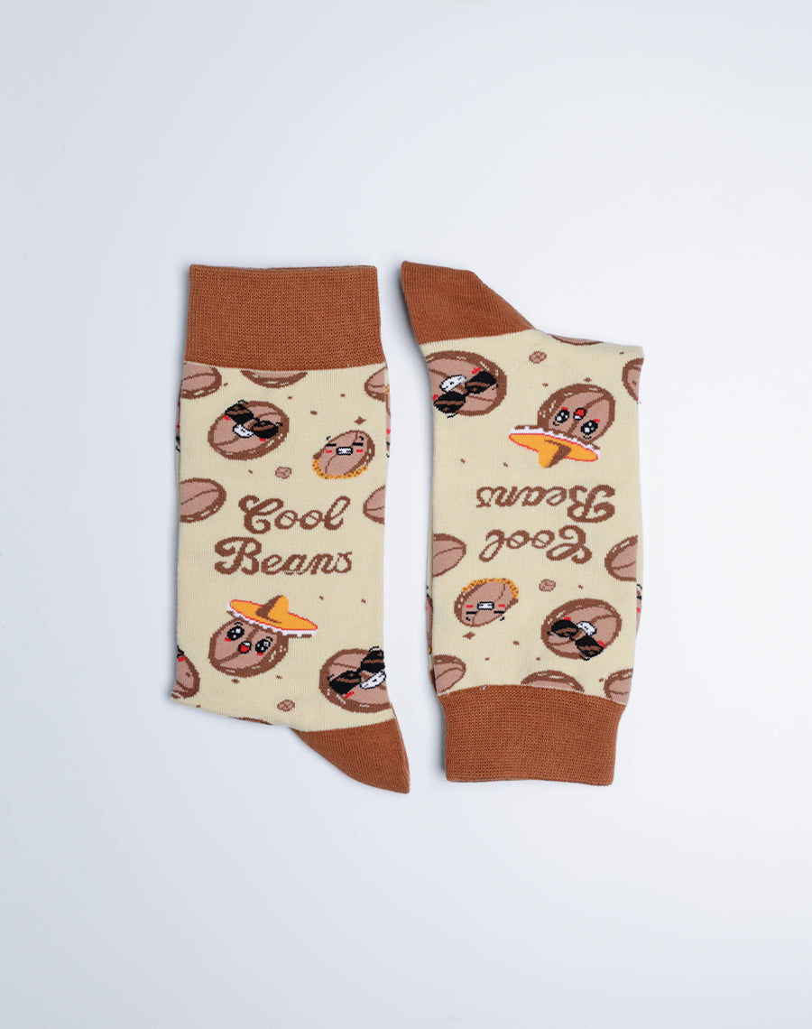 Brown Beige Color Coffee Bean Printed Funny Socks
