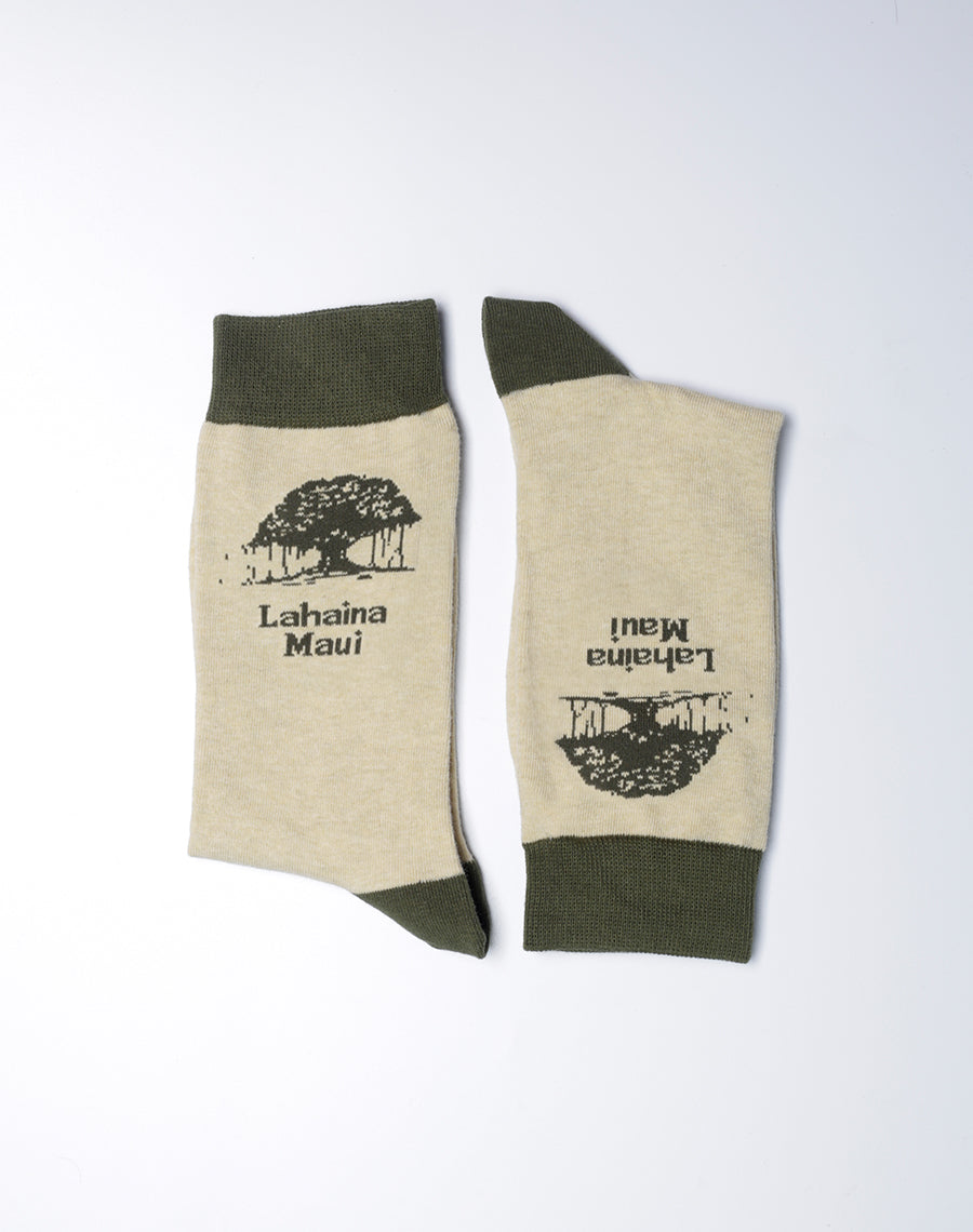Crew Socks for Ladies - Khaki color Lahaina Maui Theme Socks