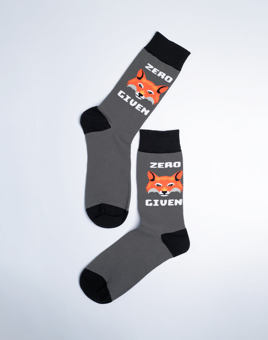 Zero Fox Given Cotton Made Funny Crew Socks - Grey Charcoal Color