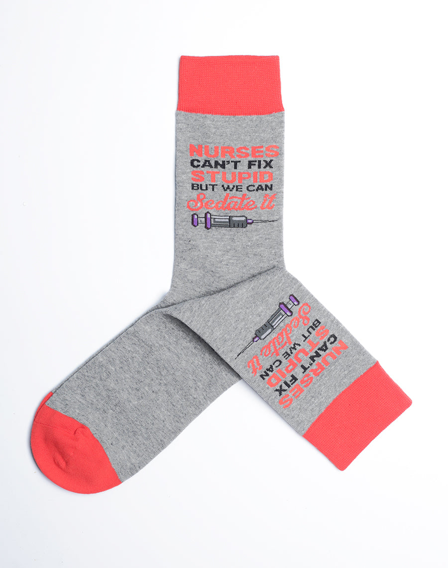 Women's Nurses Can't Fix Stupid Funny Crew Socks - Grey Socks