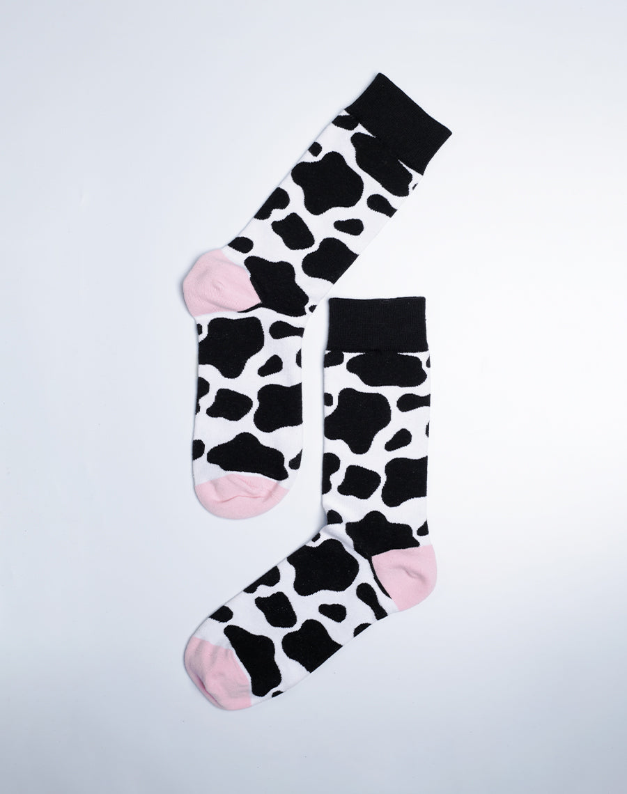 Cotton made Womens Crew Socks - Black White Pink