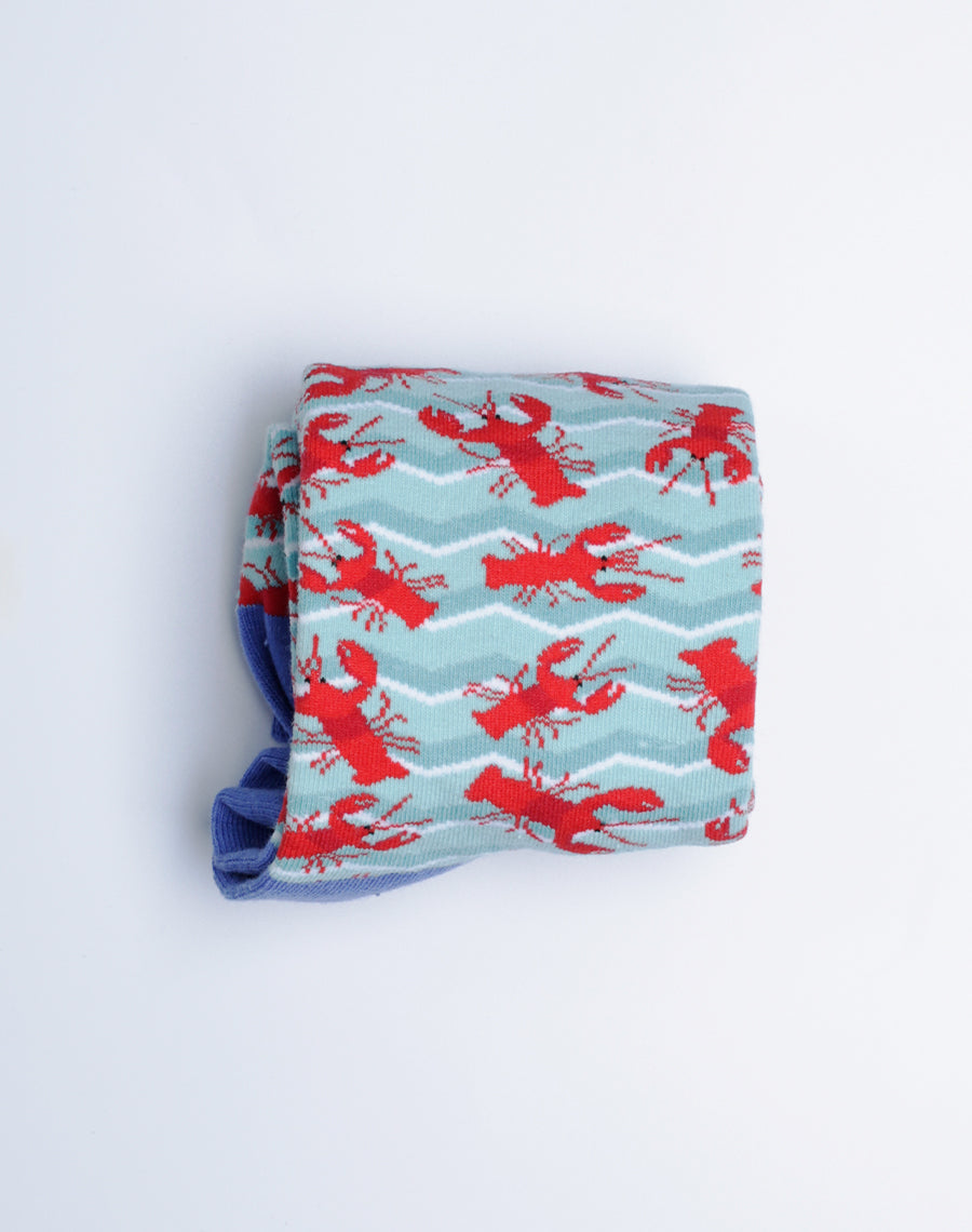 Printed Crab Print Crew Socks for Women - Blue Socks with Red Stitch