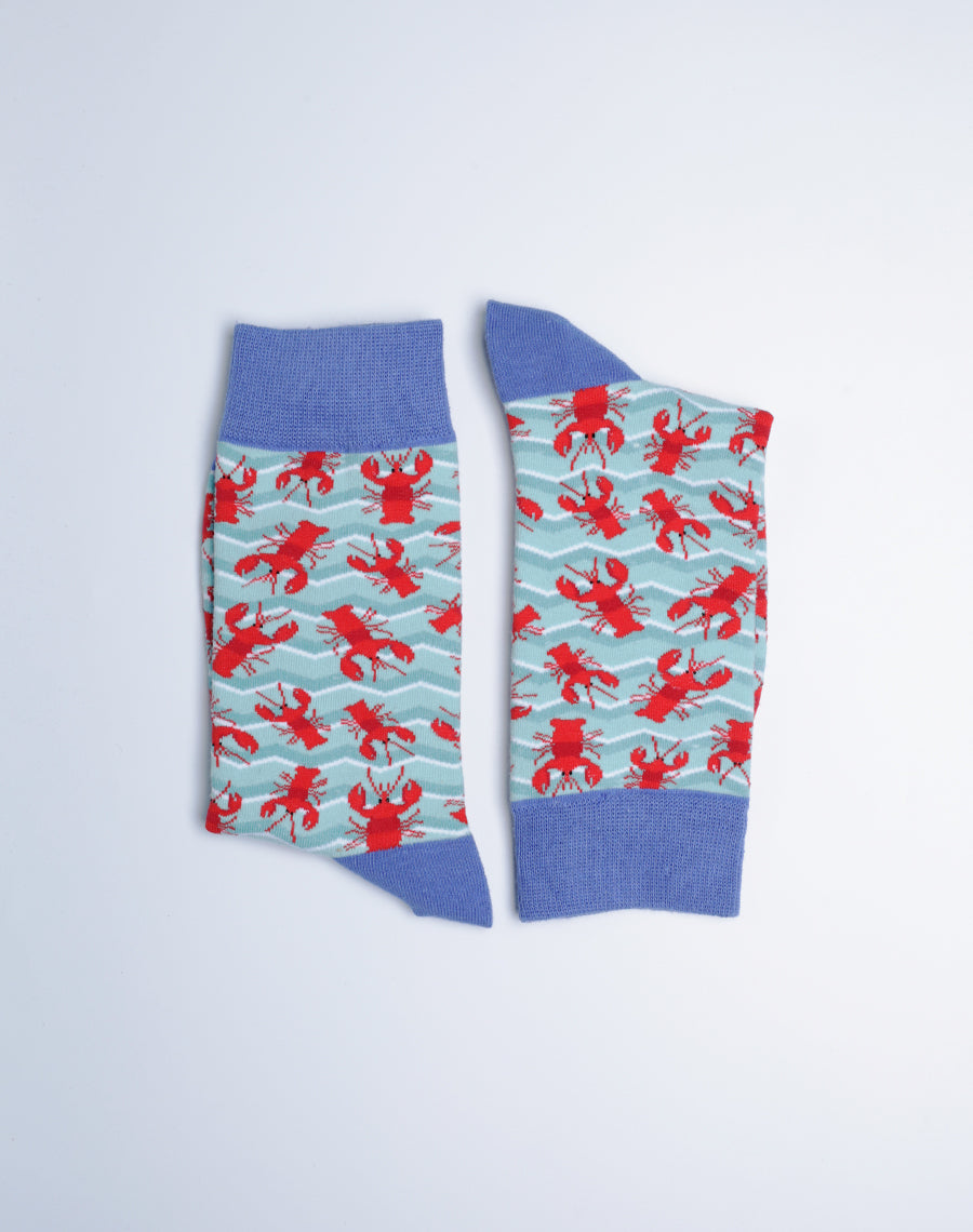 New Orleans Theme Crab Printed Crew Socks - Blue color with Red design