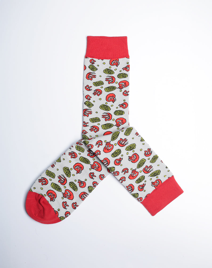 Buy Men's Crawfish & Corn Crew Socks - Grey & Red | Just Fun Socks