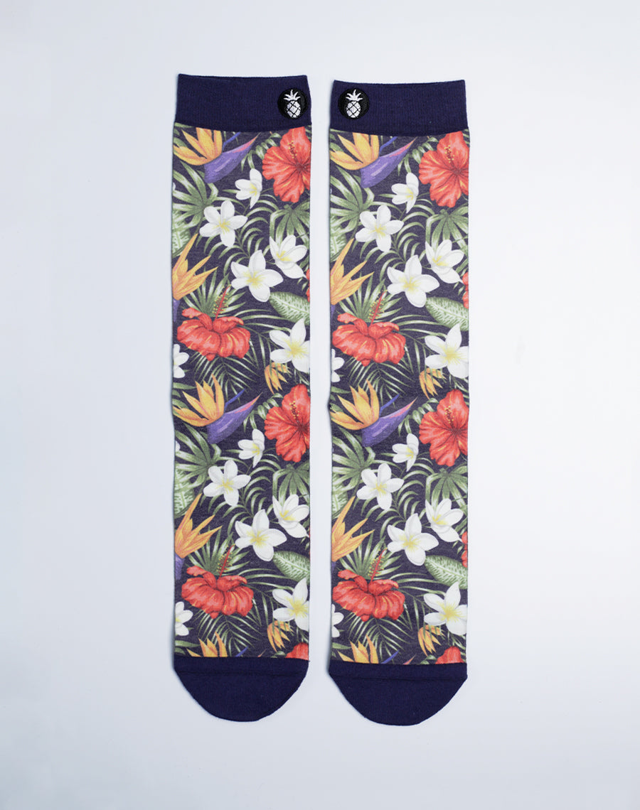 Cute Tropical Flower Printed Multicolor Crew Socks for both Men and Women