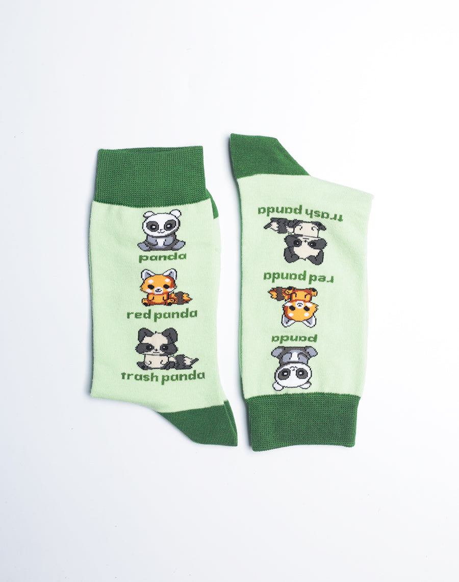 Womens Crew Socks - Green color Cute Panda Printed Animal Socks