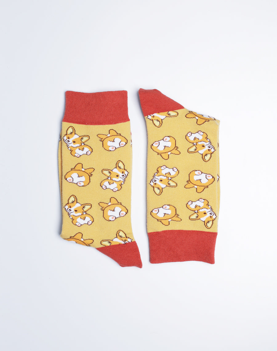 Yellow Red Corgi Dog Crew Socks for all - Cute Funny Silly Cotton made Socks