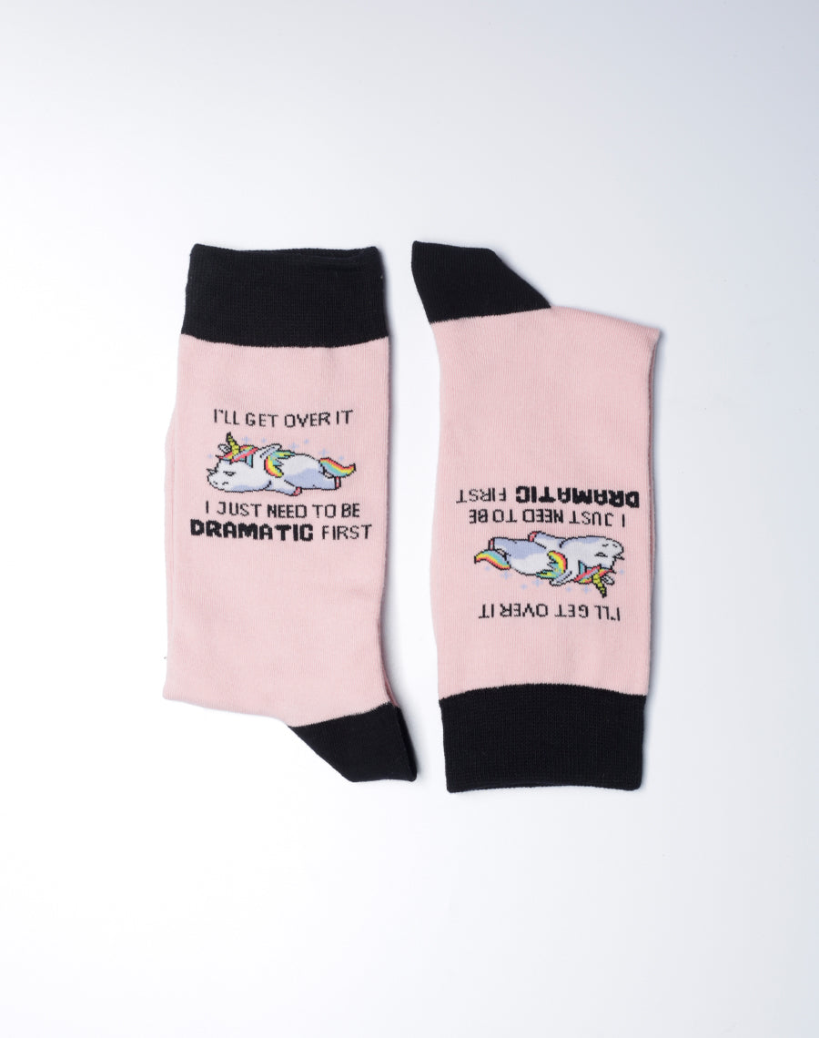 Pink and Black Cute Unicorn Crew Socks - Cotton Made