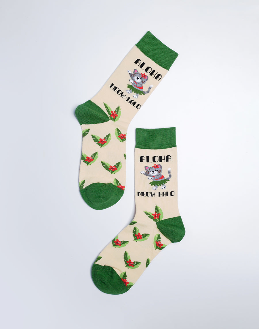 Cute Meow Halo Cat Dancing Crew Socks For Women