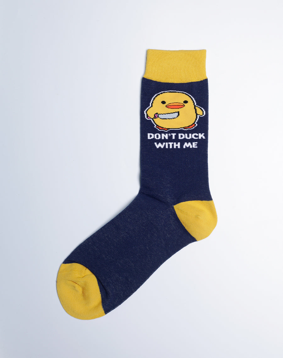 Dont Duck with Me - Funny Duck Printed Crew Socks - Navy Blue color
