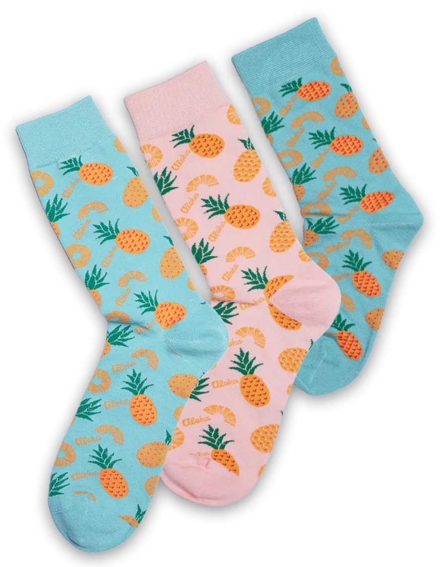 Family Aloha Pineapple Tropical Matching Crew Socks | 3-Pair Bundle