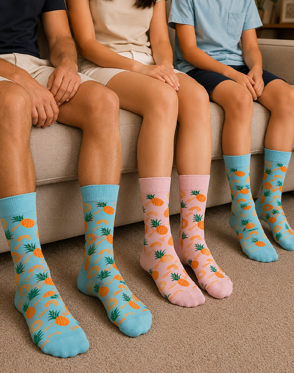 Family Aloha Pineapple Tropical Matching Crew Socks | 3-Pair Bundle