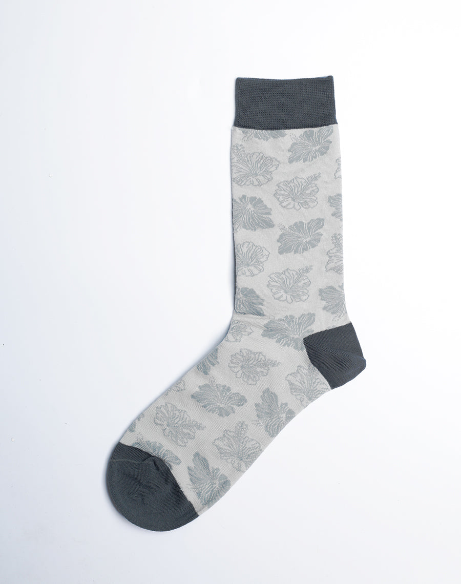 Gray and Black Color Floral Printed Crew Socks for Men