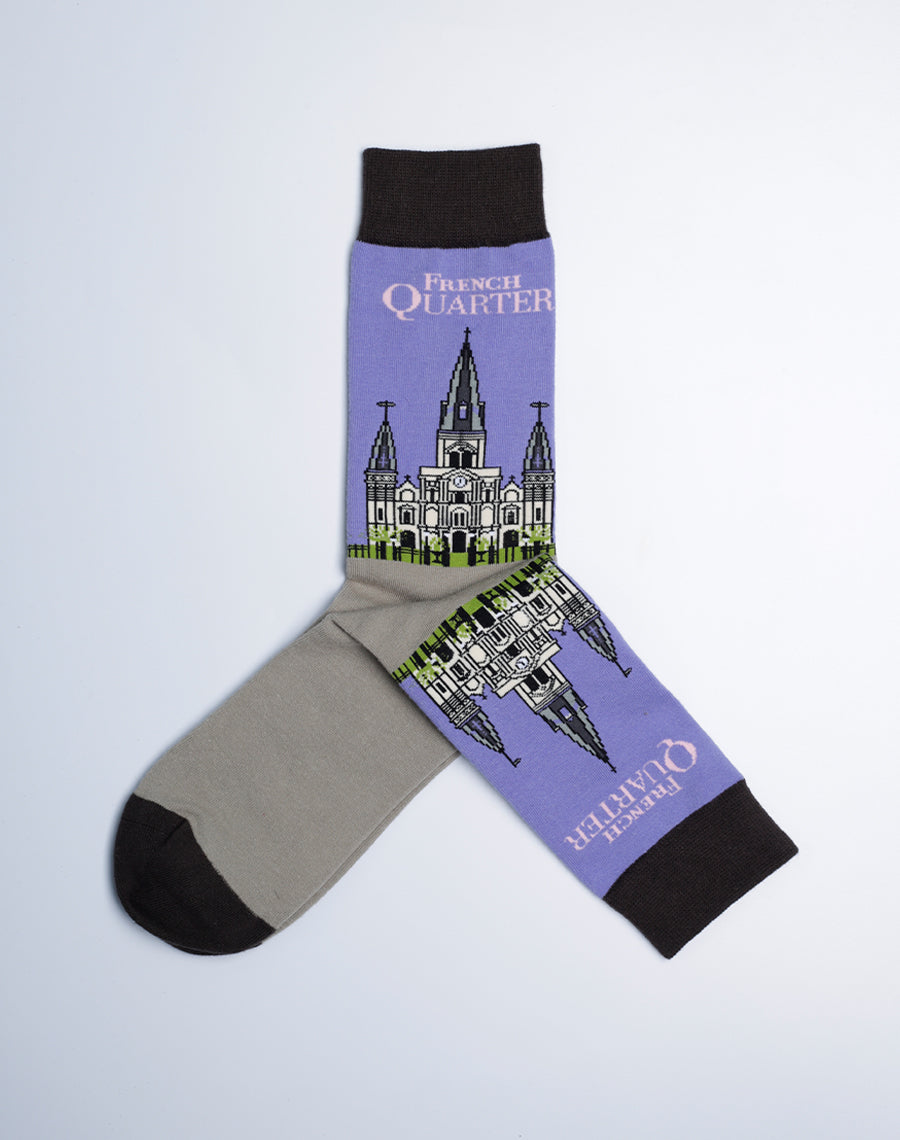 Women's St. Louis Cathedral French Quarter Crew Socks - Grey Purple