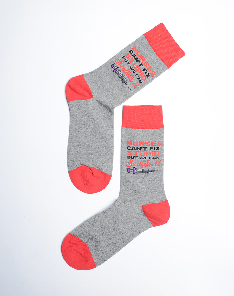 Grey Color Cotton Made Crew Socks for Women