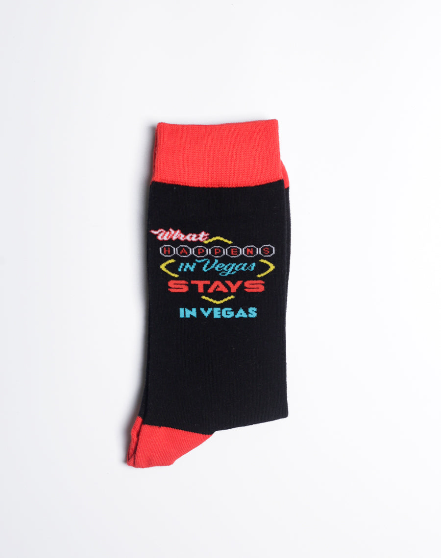 Comfortable and vibrant crew socks featuring a glowing neon-style Vegas sign design.